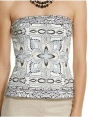 White House Black Market Strapless Medallion Bustier - White, Gray, Beige